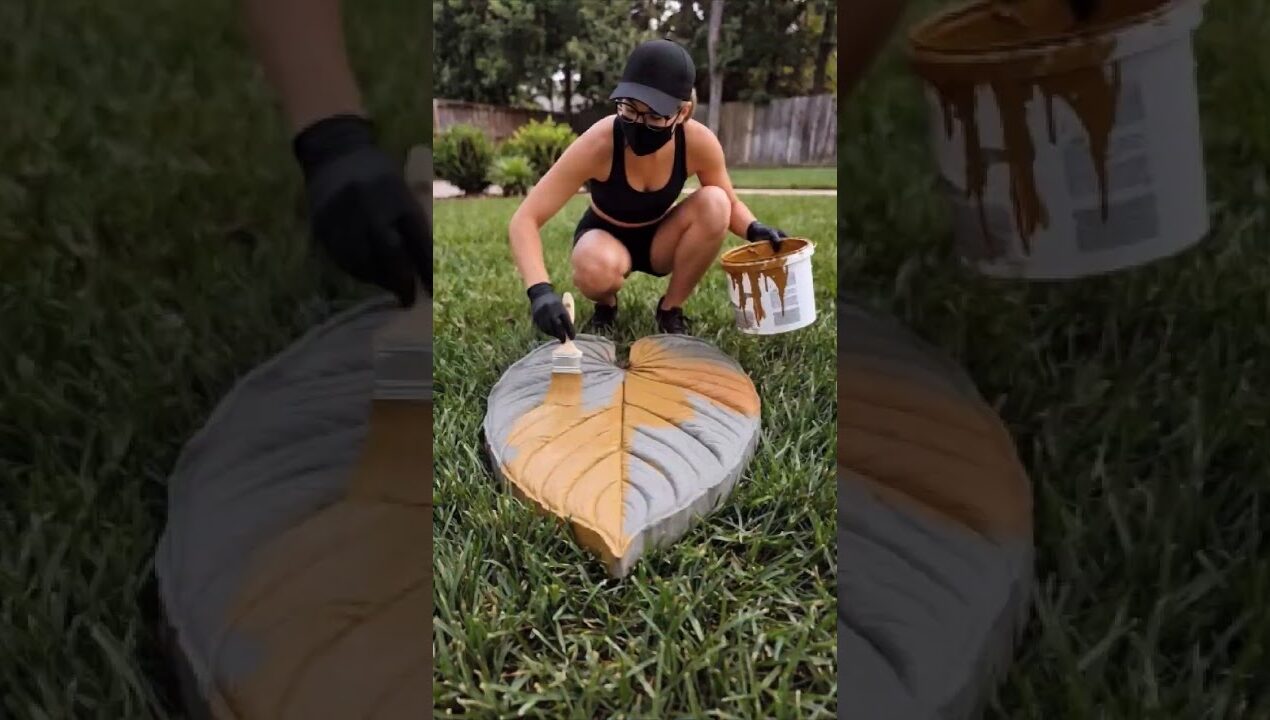 Genius Garden Hack | DIY Leaf-Shaped Concrete Stepping Stones #shorts #diy #garden