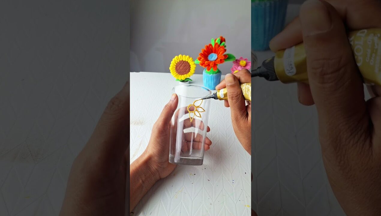 Glas sun Flowers Texture Painting Craft DIY Ideas #craft #sunflowers #diy #glas #painting