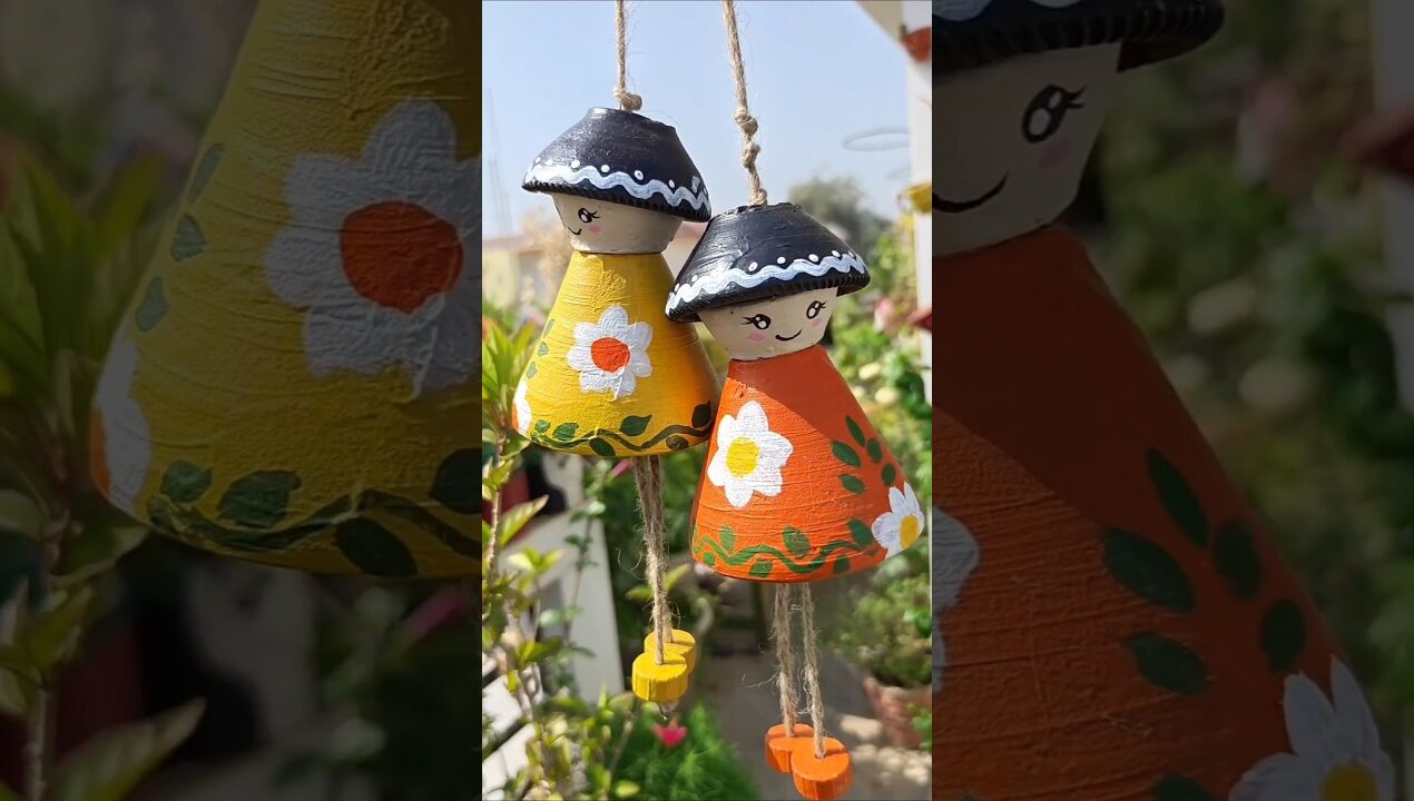 DIY Cute Doll Hangings from old diya #diy #gardendecor #diyart #reuse #upcycling #craft #diydolls