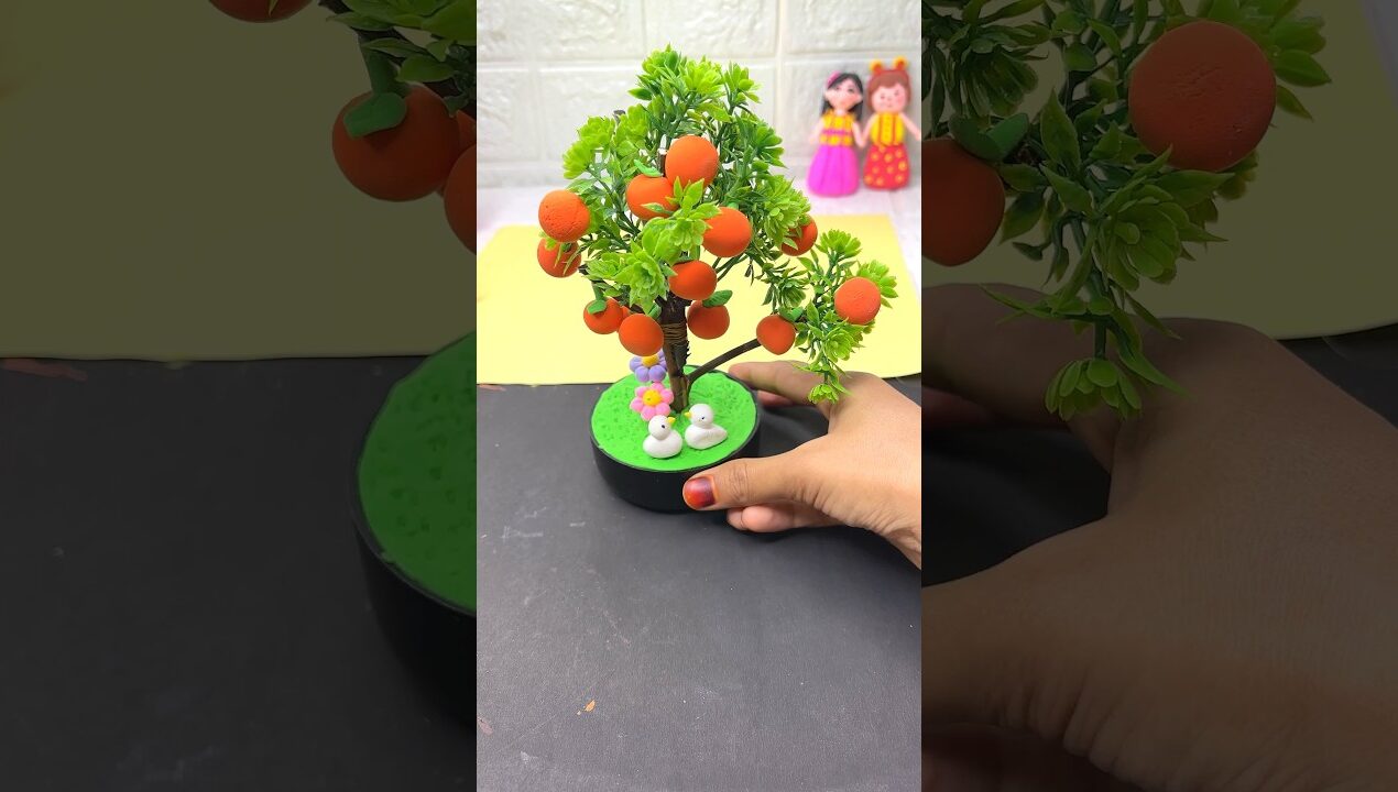 Diy homemade clay orange tree showpiece for kids/#kidsvideo #clayart #showpiece #cartoon