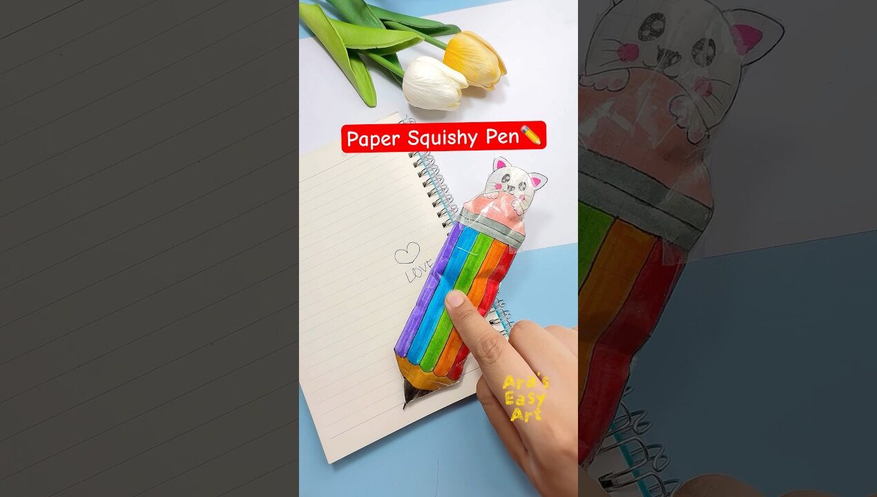 DIY Paper Squishy Pen✏️🤪 @ArasEasyArt #cute #papercraft #diy #ytshorts #squishy