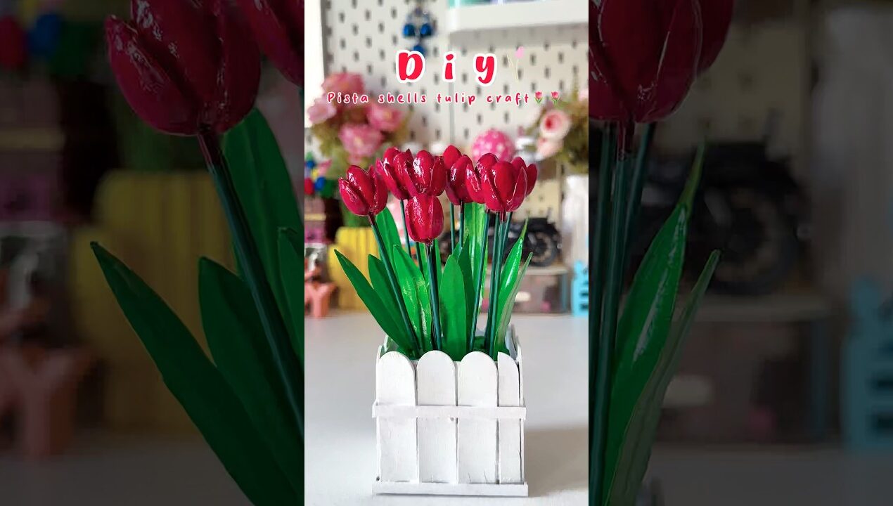 Diy Pista Shells Tulip Craft🌷🌷#shorts #viralshort #reuse #diy #handmade #crafting #trending