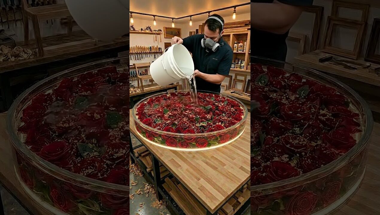 DIY Red Rose Epoxy Resin Table (Satisfying Process) 🌹