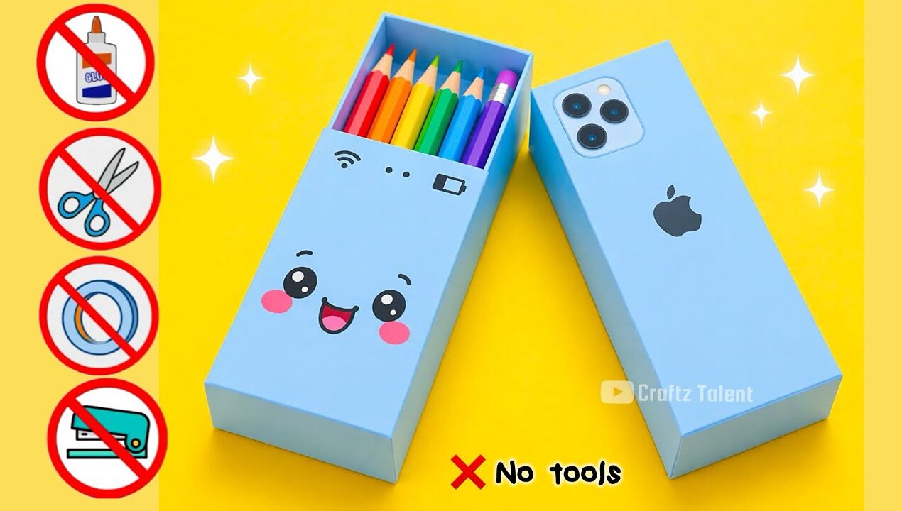 DIY Easy Origami Pencil Box No Glue, No Scissors |Cute Paper Organizer |Paper Craft |School Project