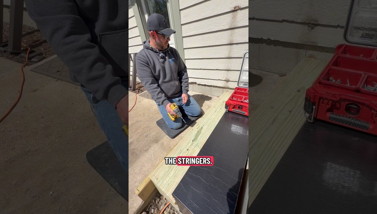 Deck stair build with PVC decking #remodel #diy #contractor #construction #tools