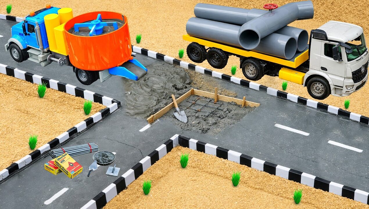 DIY Mini Tractor Builds Real Concrete Bridges and Roads | Concrete Mixer Truck Project
