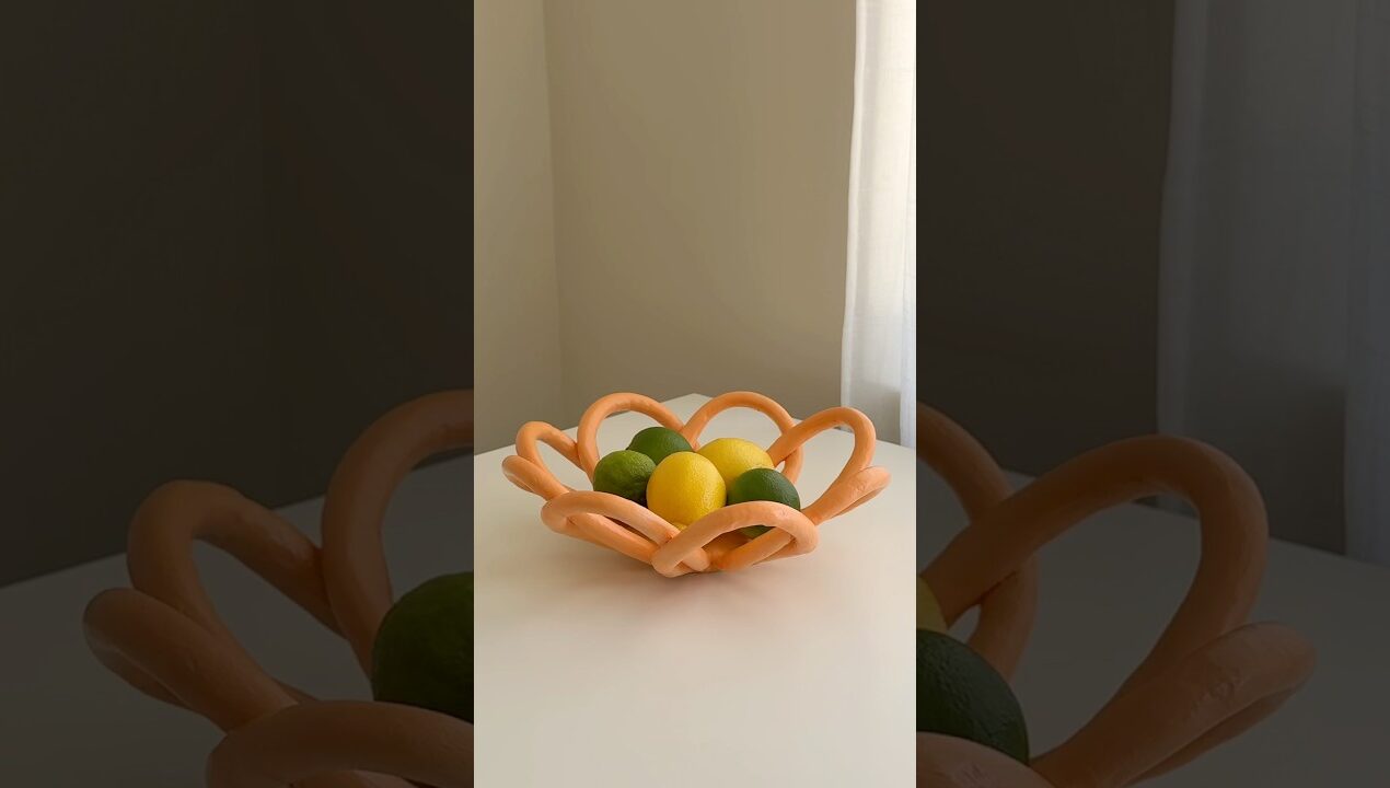 DIY Curved Fruit Bowl 🍉🍋 #pottery #airdryclay #giftideas #diy #craft