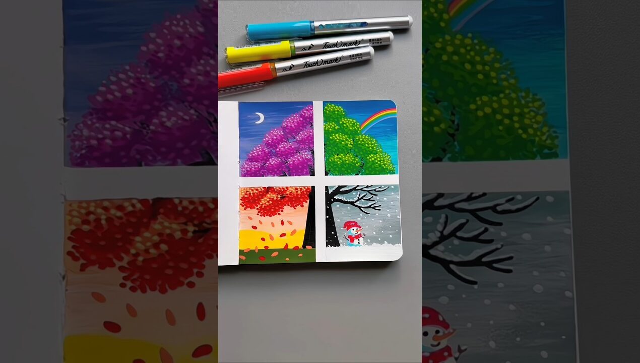4 Seasons painting | Beautiful drawing 4 seasons #drawing #diy #painting #viral