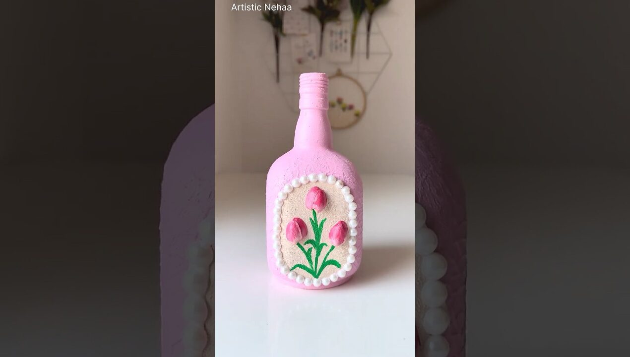 Pista shells decorations on bottle | Pista Shells Flowers DIY Art & Craft#diy #art #craft #shorts
