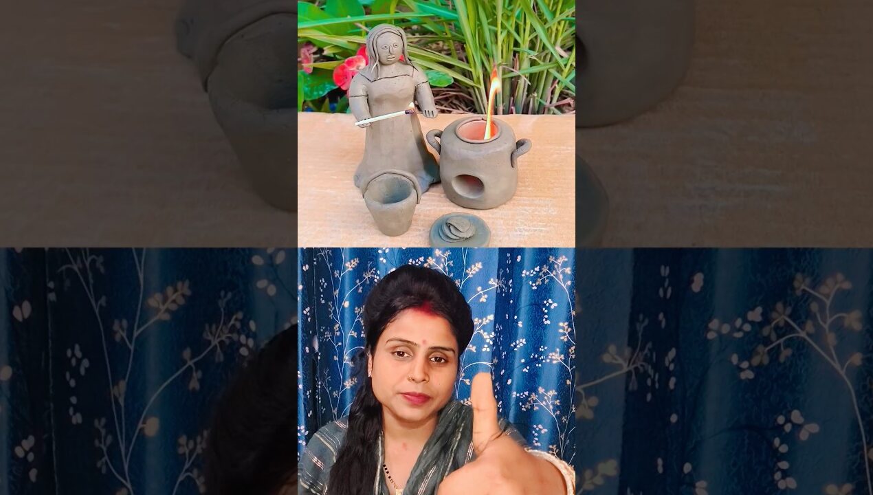 diy clay beautiful doll with mitti ka chulha#viral #art #diy #clay #shorts #cooking #kitchenset