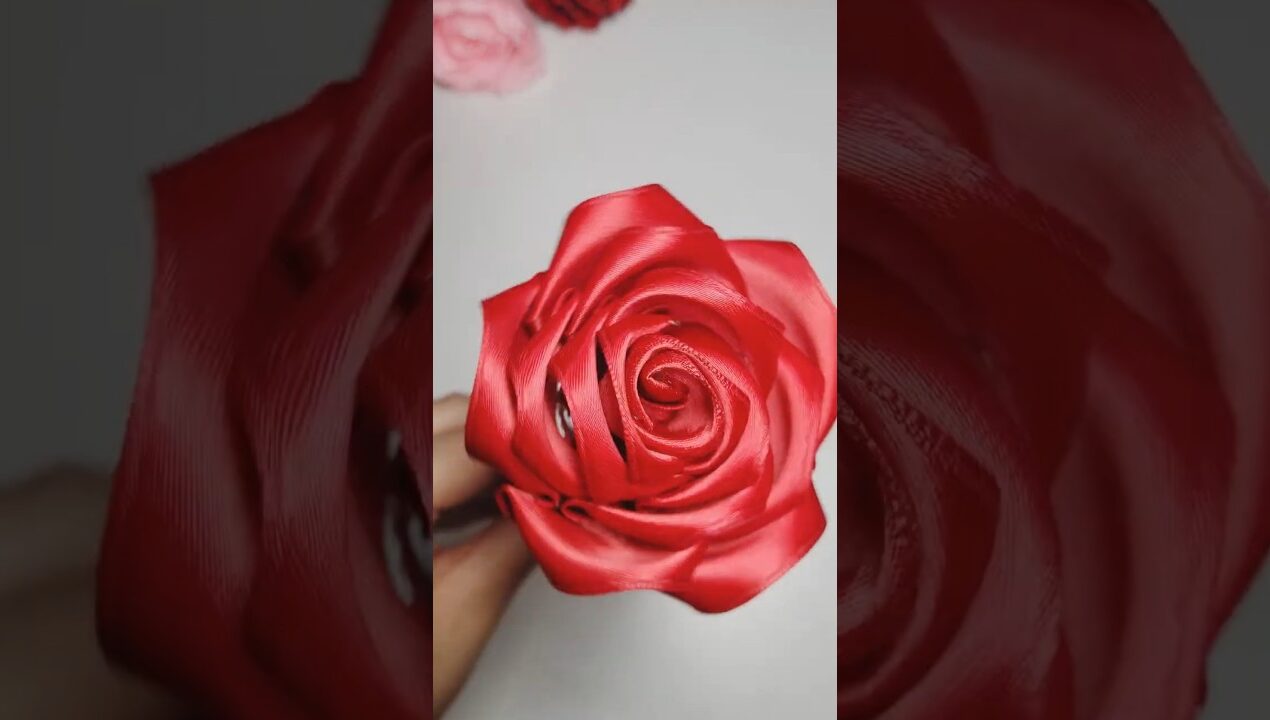 Asthetic ribbon rose |Flower making with ribbon #shorts #craft #diy #trending