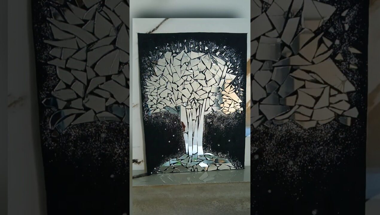 DIY Broken Mirror Tree Art 🌳✨…#diy #mirrorart #youtubeshorts #artandcraft #shorts