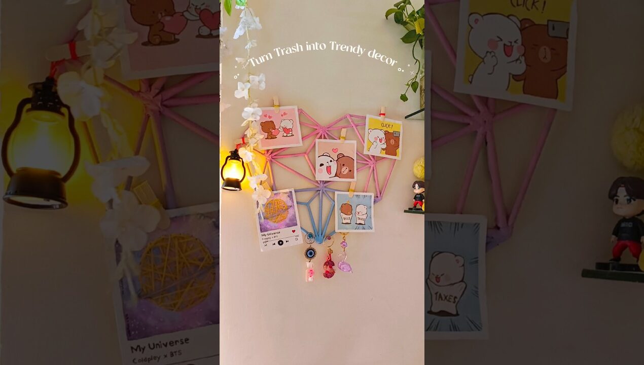 ❌Don't throw away your newspaper 🗞️ | DIY Wall grid & Clips Room decor idea #diy #craft #shorts