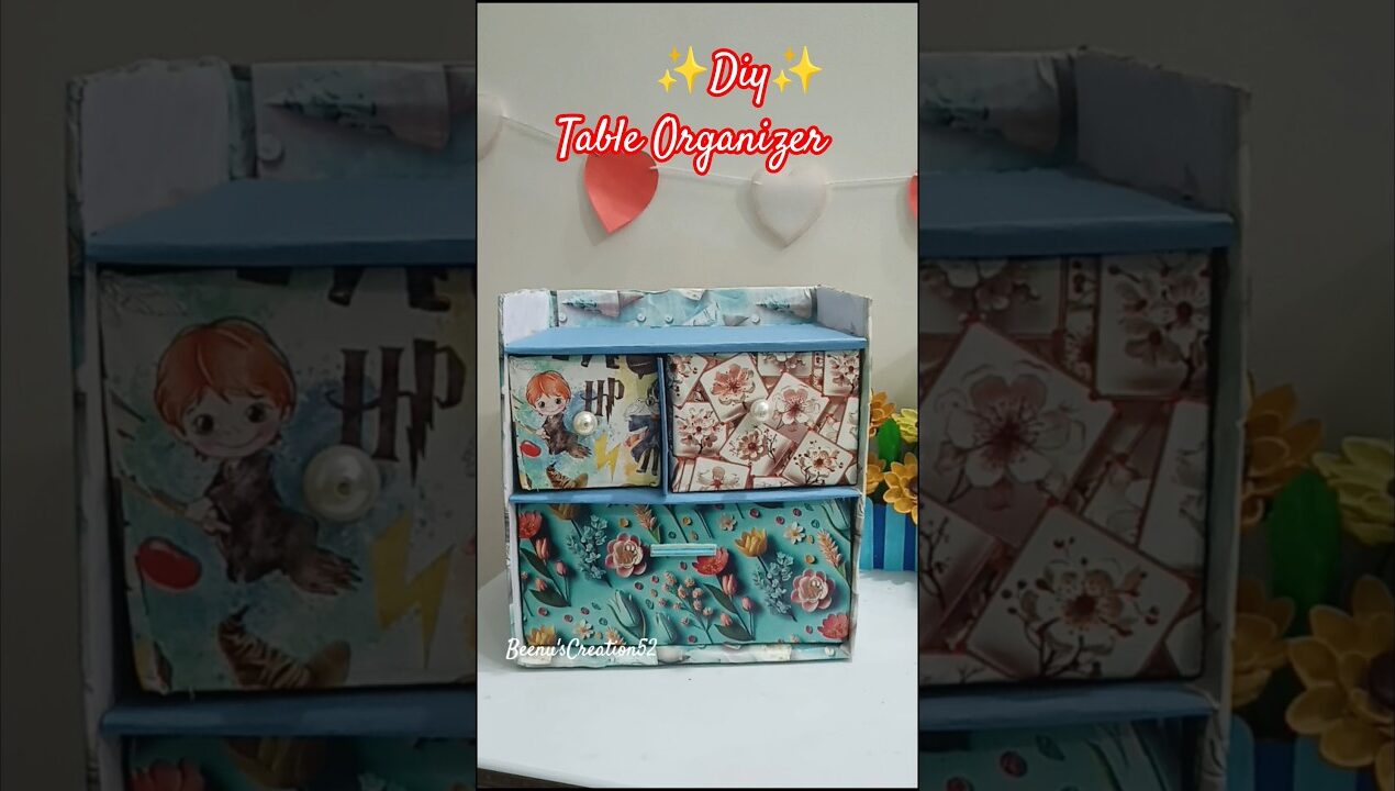 Diy Table Organizer with cardboard / Desk organizer craft #diy #shorts #viral #craft #yt