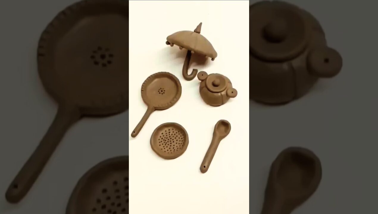 diy miniature mini clay kitchen set. ❤🌲#clay #kitchenset #creativeclayideas #miniature #claypot#diy