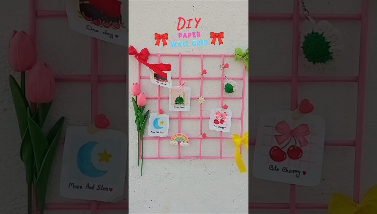 DIY Aesthetic Paper Wall Grid✨Easy Room Decor Idea#wallgrid#papercraft #viral shorts #DIY craft