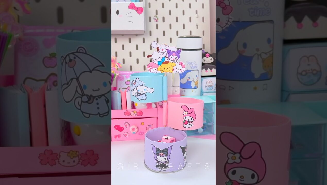 Cute Sanrio Desk Organizer idea 🎀✨ #craft #diy #sanrio