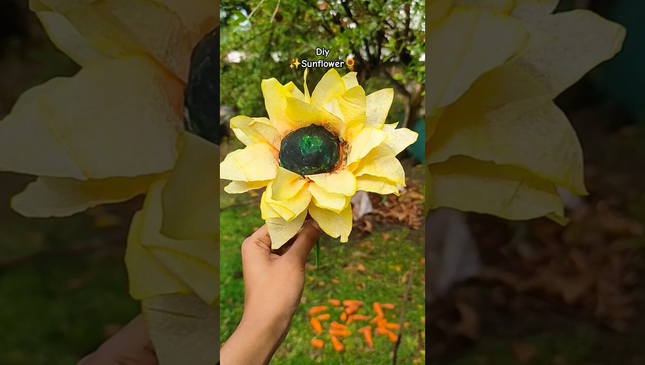 Diy Sunflower 🌻 from tissue paper | diy paper crafts #diy #craft #shortsviral