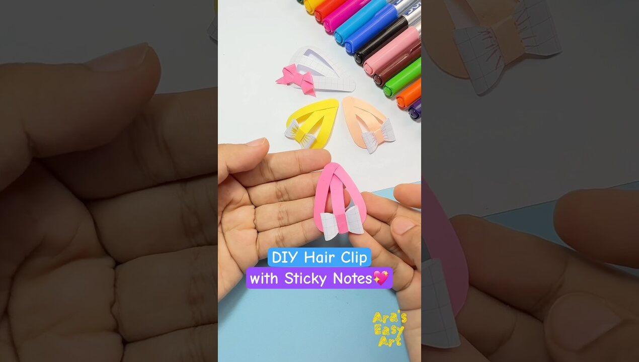 DIY Cute Paper Hair Clip Making with sticky notes @ArasEasyArt #ytshorts #cute #viral #hairstyle