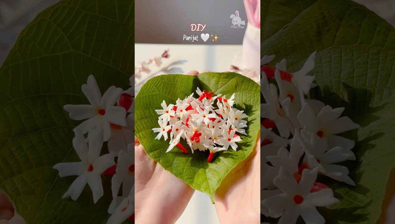DIY Parijat flowers using air dry clay🧡✨|#shorts #diyflower #parijat #craft