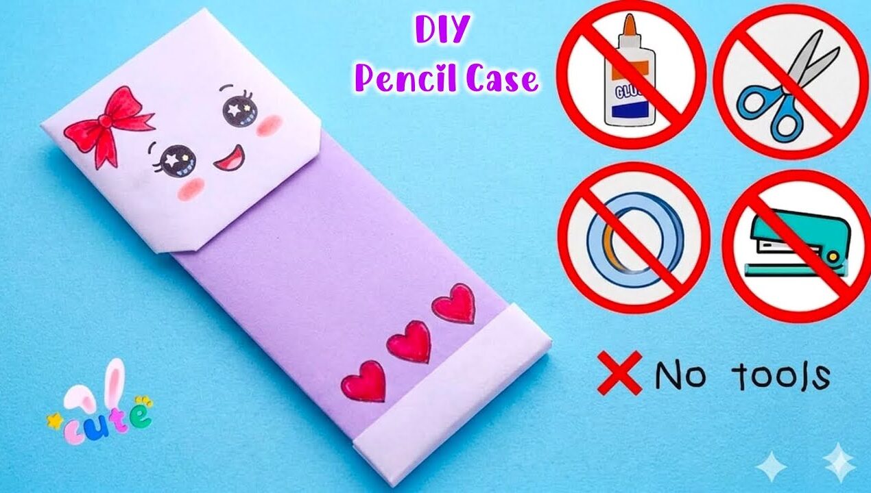 DIY Easy Origami Pencil Case No Glue, No Scissors |Cute Paper Organizer |Paper Craft |School Project