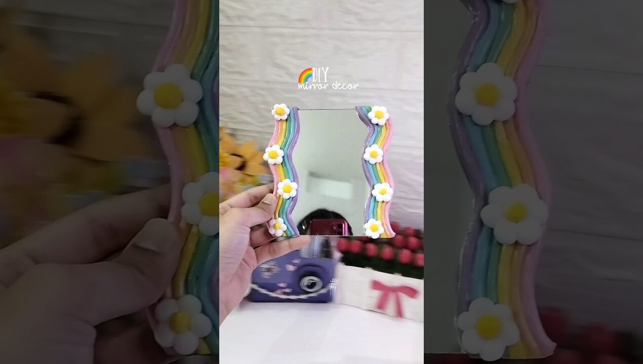 DIY Mirror decor 🌈✨ |aesthetic mirror decor #roomdecor #aestheticdiy #diymirror#handmade#shortsviral