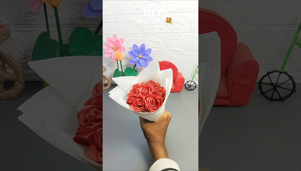 Diy Beautiful Ribbon Bouquet 💐 ll #diy #shortsvideo #craft #shorts #ytshorts