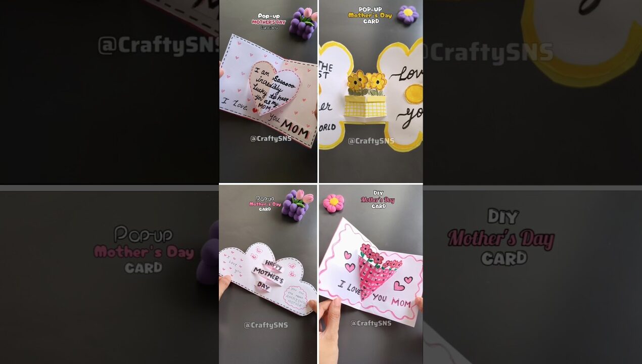 4 Pop-up card ideas for Mother's Day💗 #mothersday #diy #craft #viral #shorts #fyp