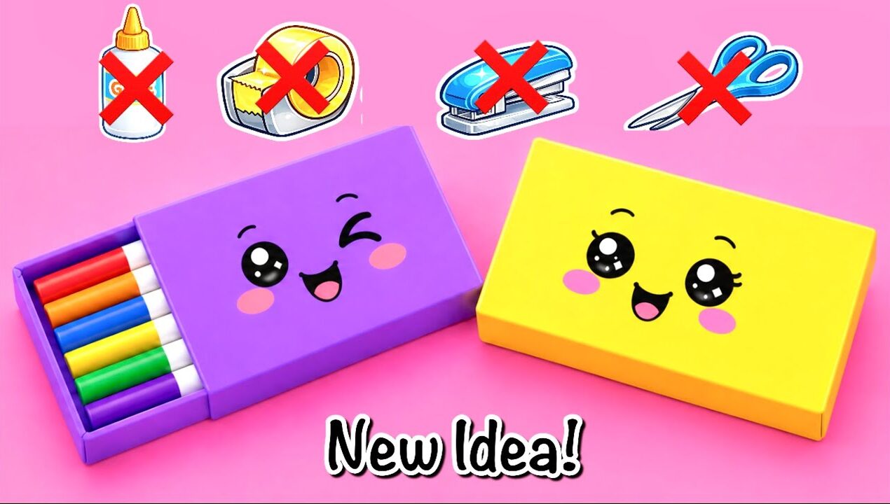 DIY Easy Kawaii PENCIL BOX / Origami Organiser / NO GLUE NO SCISSCORS school supplies / stationery 💗