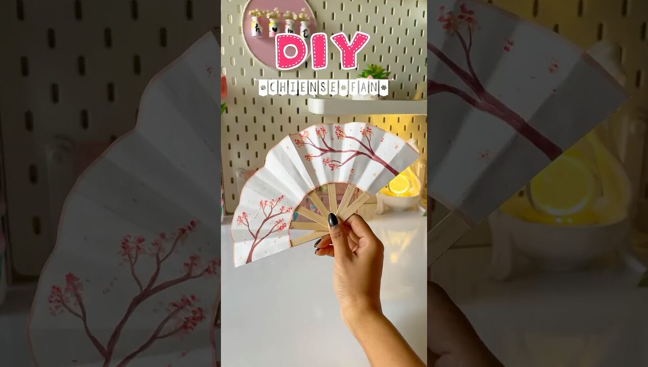 DIY Chinese Fan 🪭 Easy Paper Craft with Popsicle Sticks #diy #shorts #viralshort #papercrafts