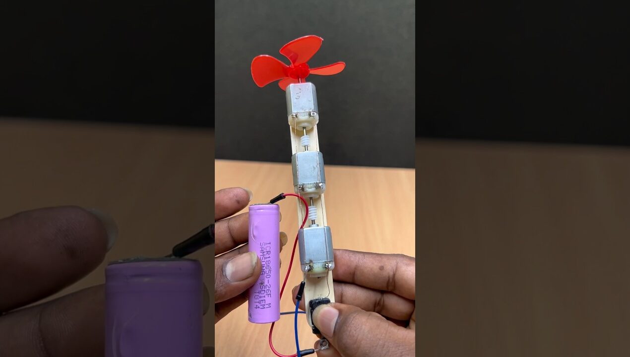 DIY powerful dcmotor Fan With lithium ion battery #diy #youtubeshorts #shorts