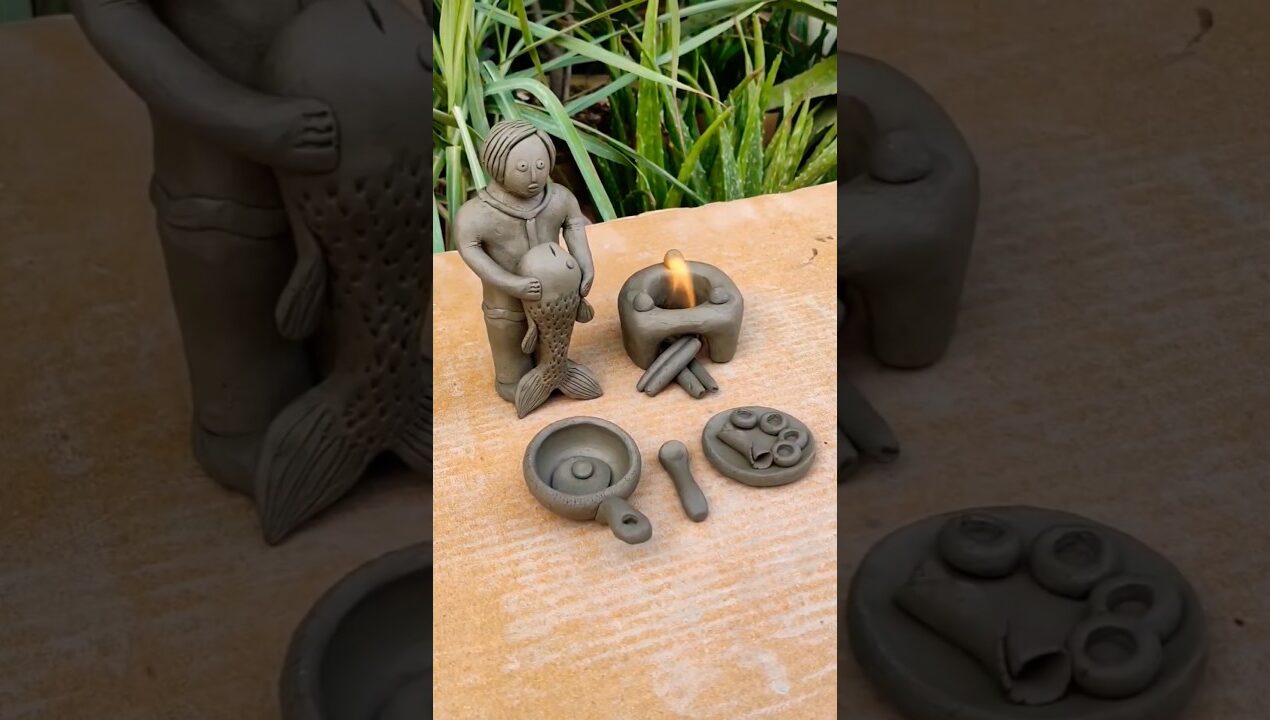 diy clay boy with fish, #new #creativeclayideas #diy #clay #craft #claying #blackclay #claycrafts