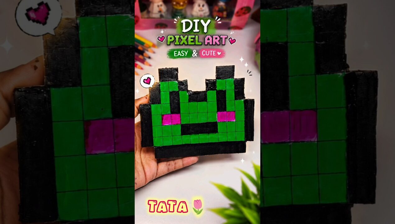 Diy Pixel Art Idea For Wall Decor🐸✨️💗#diy #diyideas #diypixelart #walldecor #handmade #viral #tumpa