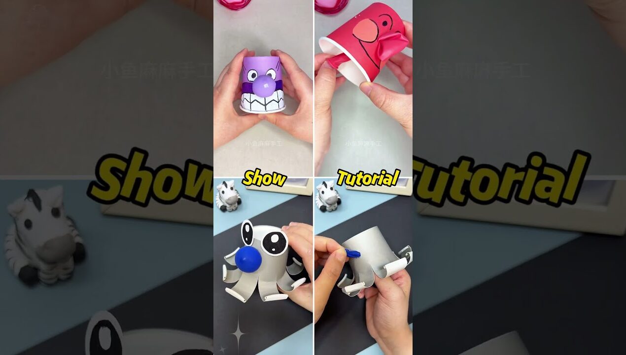 Make a bubble-blowing toy using paper cups and balloons#diyideas #diy #craft #easycraft #kidscrafts