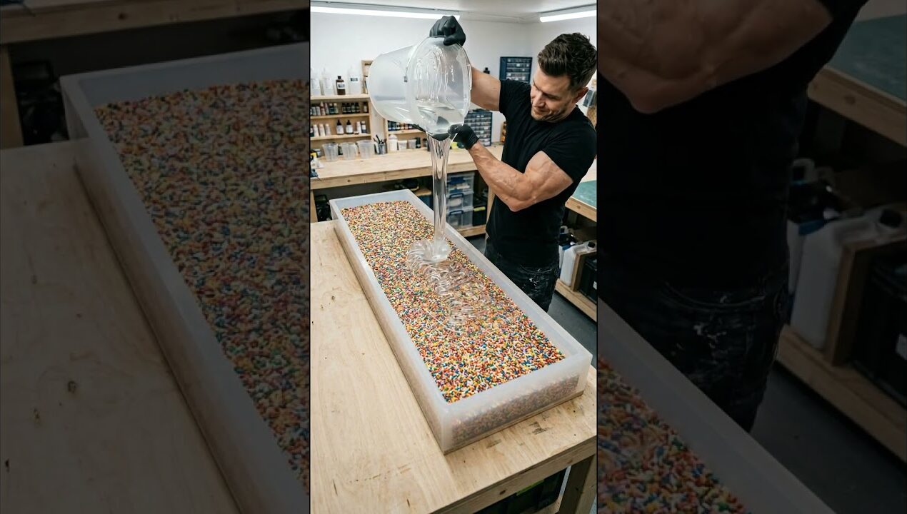 Rainbow Sprinkle Console Table 🌈| Fun & Satisfying Epoxy DIY #diy #EpoxyArt #RainbowTable #ResinDIY
