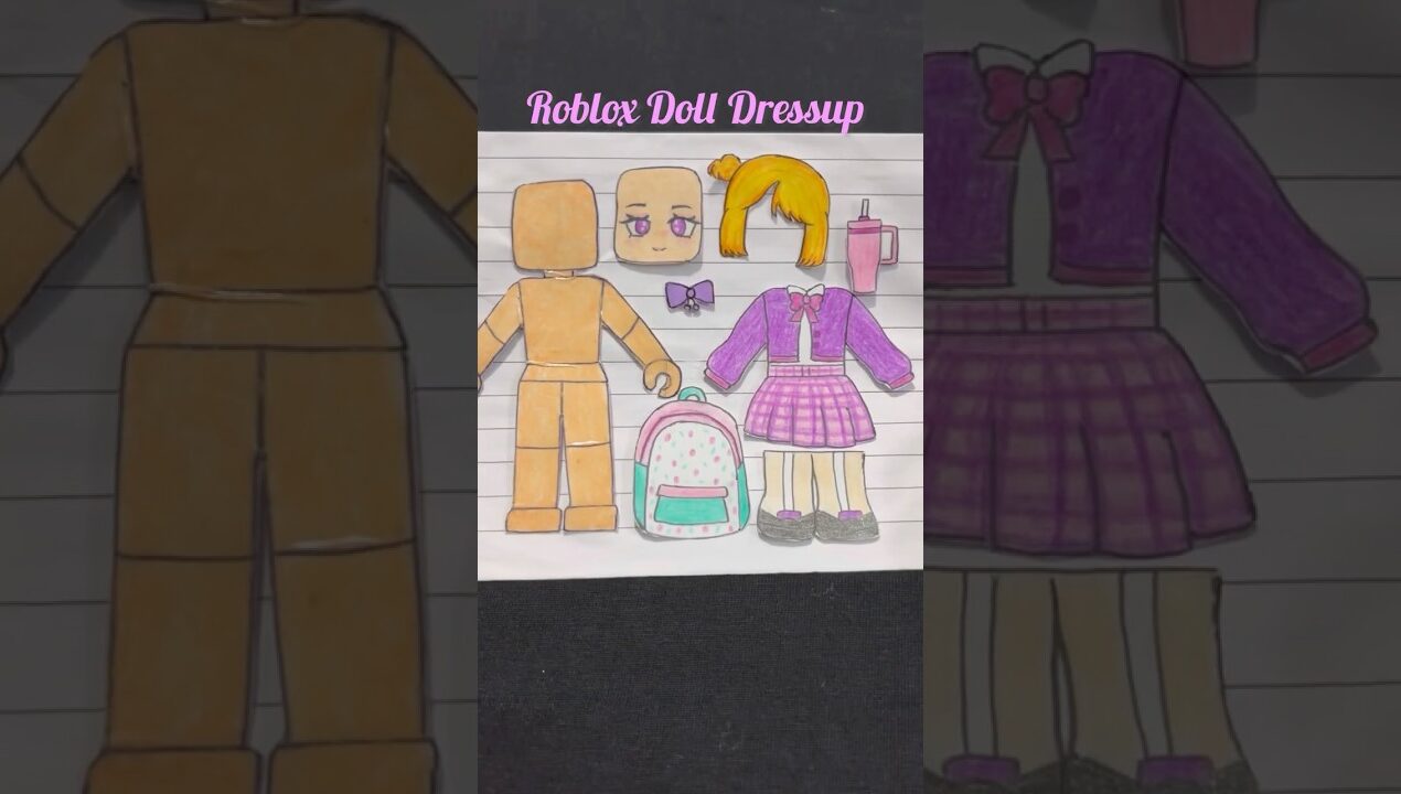 DIY Roblox paper doll school dressup💜✨#short #roblox #paperdoll #papercraft #purple #diy #dressup