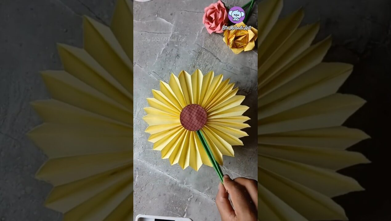 How to make a handmade sunflower fan paper craft 🌻 |  #btsmehndiart #trending #shorts #craft