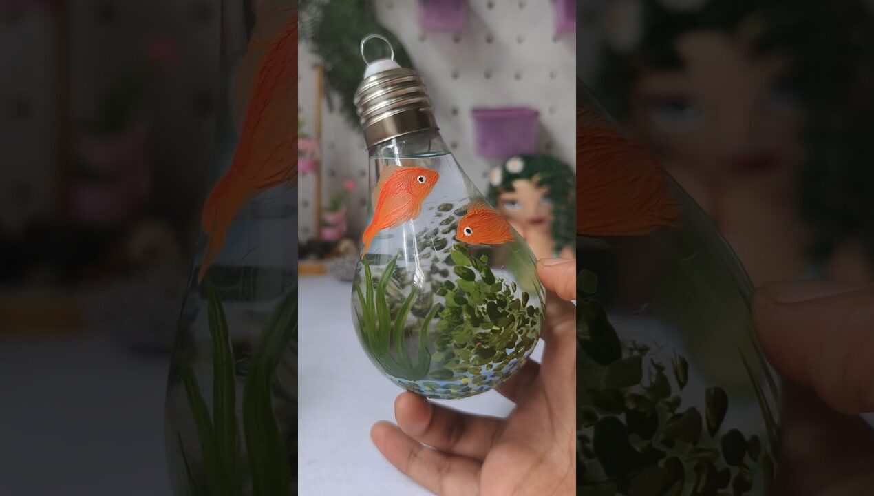 Diy waste bulb craft | mini aquarium| #shorts #diy #creative #art #painting #wastematerialcraft