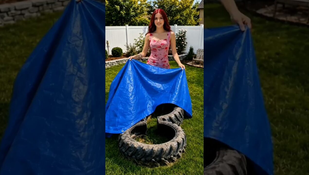DIY Garden Pond From Old Tires… Wait For The Final Reveal! 🌿 🐠 #shorts #garden