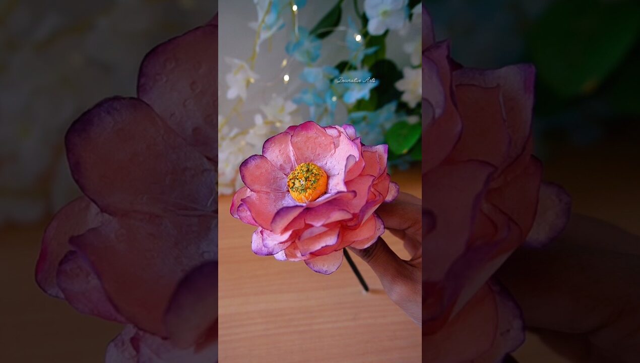 How Make Aesthetic Rose With Tissue Paper/DIY  Pink Flowers Making Ideas With Napkin/#shorts #craft