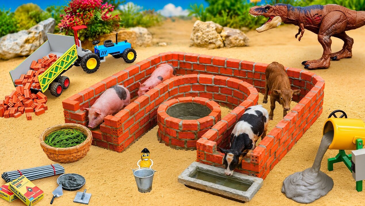DIY Mini Tractor Builds a Two-Floor Concrete Cow Shed Using Bricks | Science Project