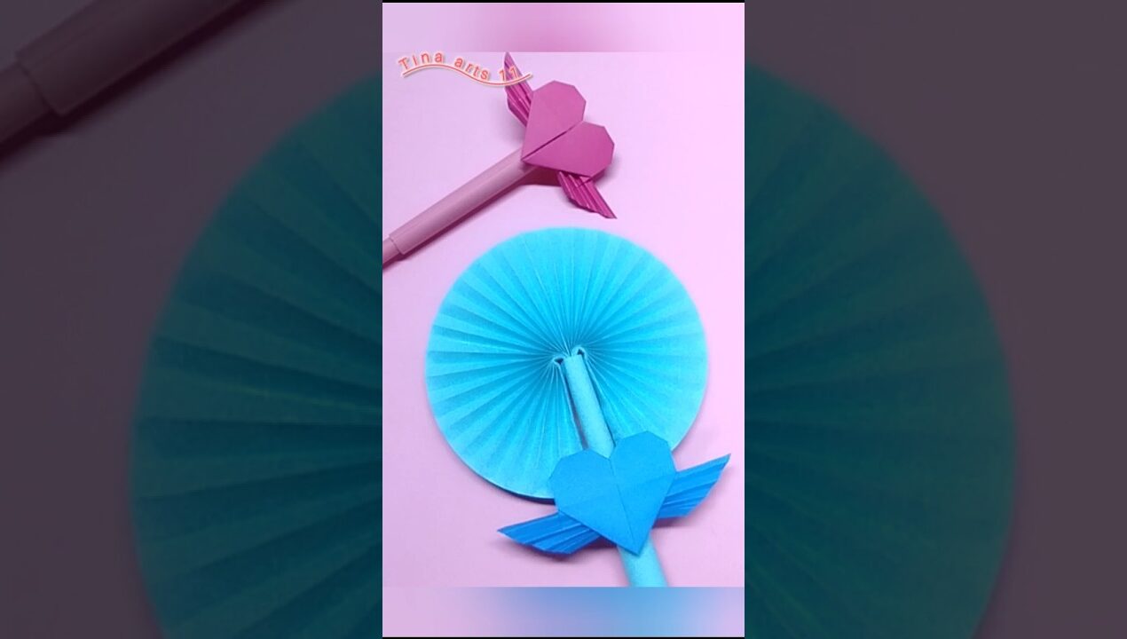 Origami paper heart fan💙diy paper fan💜#diy#papercraft#art#handmade#cute#fan#origami#paper fan#shorts