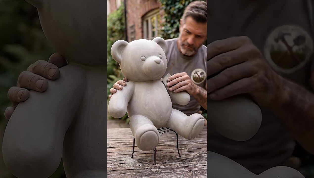 I Turned a Giant Teddy Bear Into a Cement Planter 😳 #garden #diy #backyard