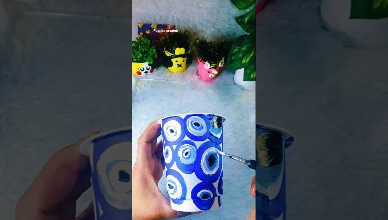 DIY Aesthetic Pen Holder 🖌️💙#ArtAndCraft#PenHolder#DIYIdeas