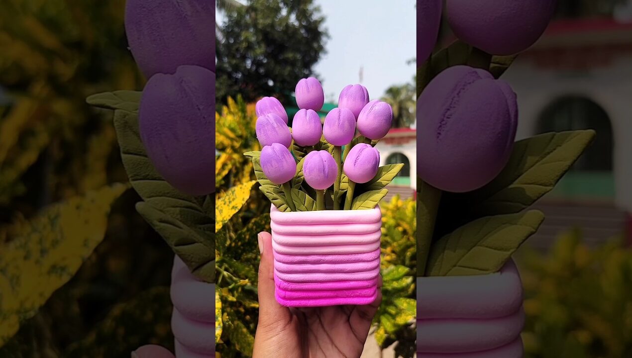 DIY flower pot 💜✨ #shorts #youtubeshorts #diy #clayart #flowers #viral