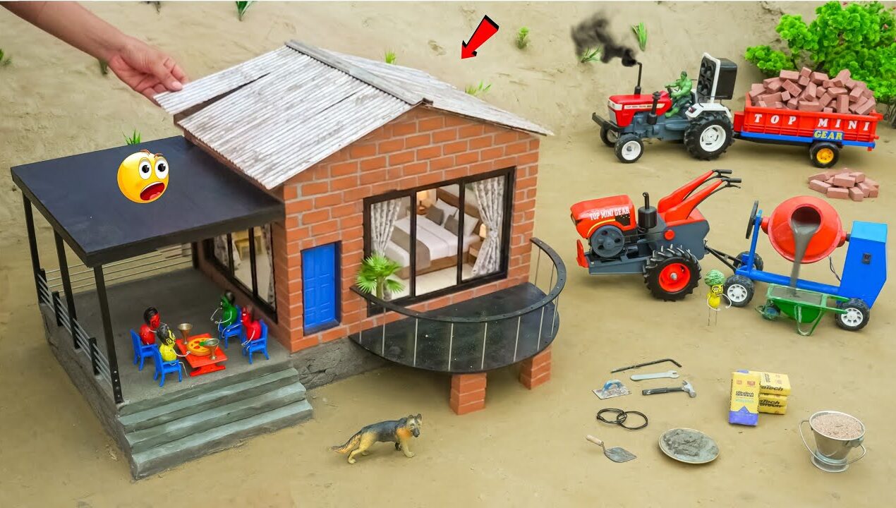 DIY Mini Tractor Builds Luxury Real Brick House with Cement | Construction Project | @topminigear