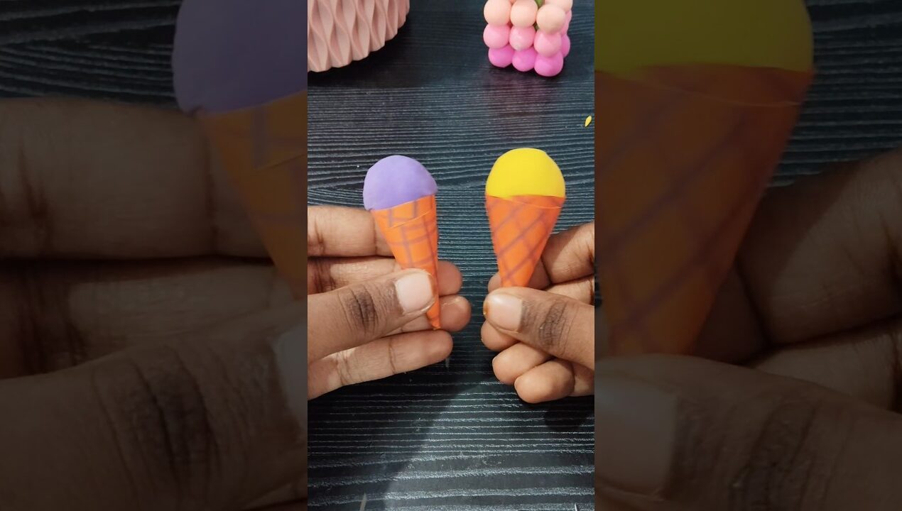 Very Easy Clay & Paper Ice Cream Craft 🍦✨#icecream #shorts