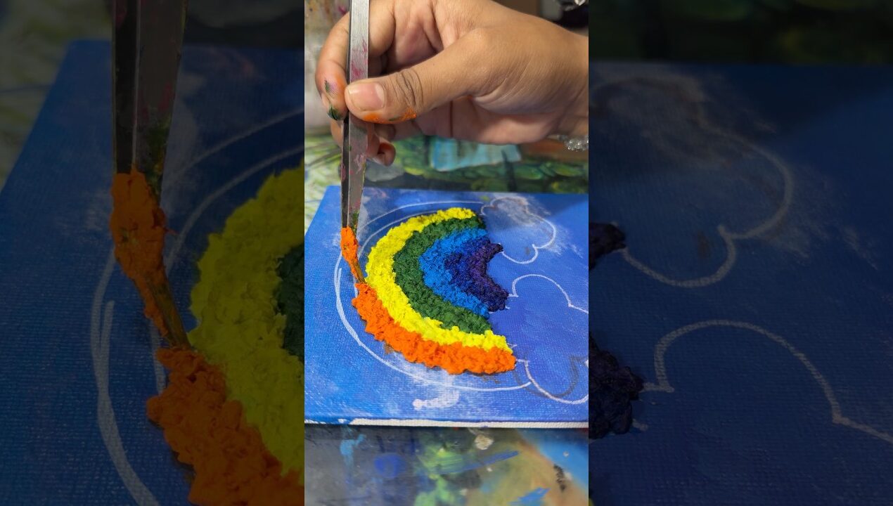 Tissue paper on canvas #diy #craft #texture #rainbow #clouds #colourful #canvas #tissue #shorts