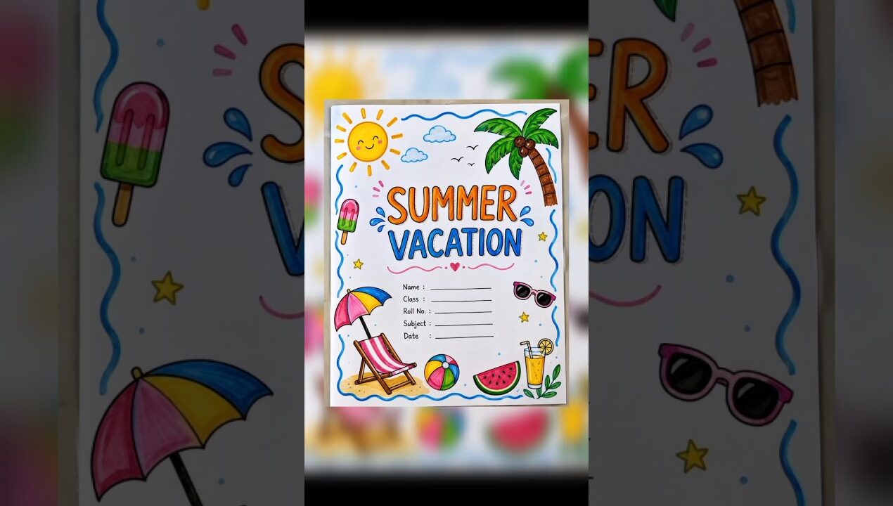 Summer Holiday Homework Front page decoration ideas #frontpage #coverpage #school #shorts