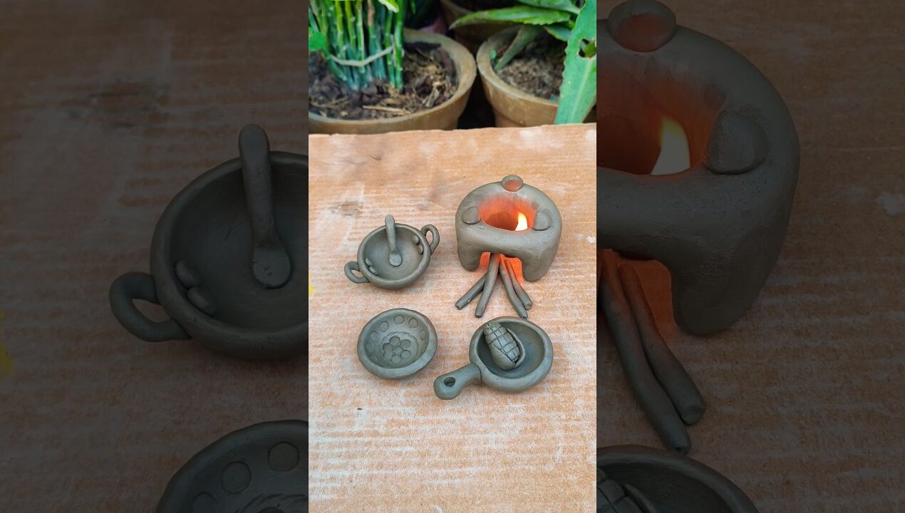 diy clay kitchen set, #new #creativeclayideas #clay #art #diy #craft #blackclay #claybrown